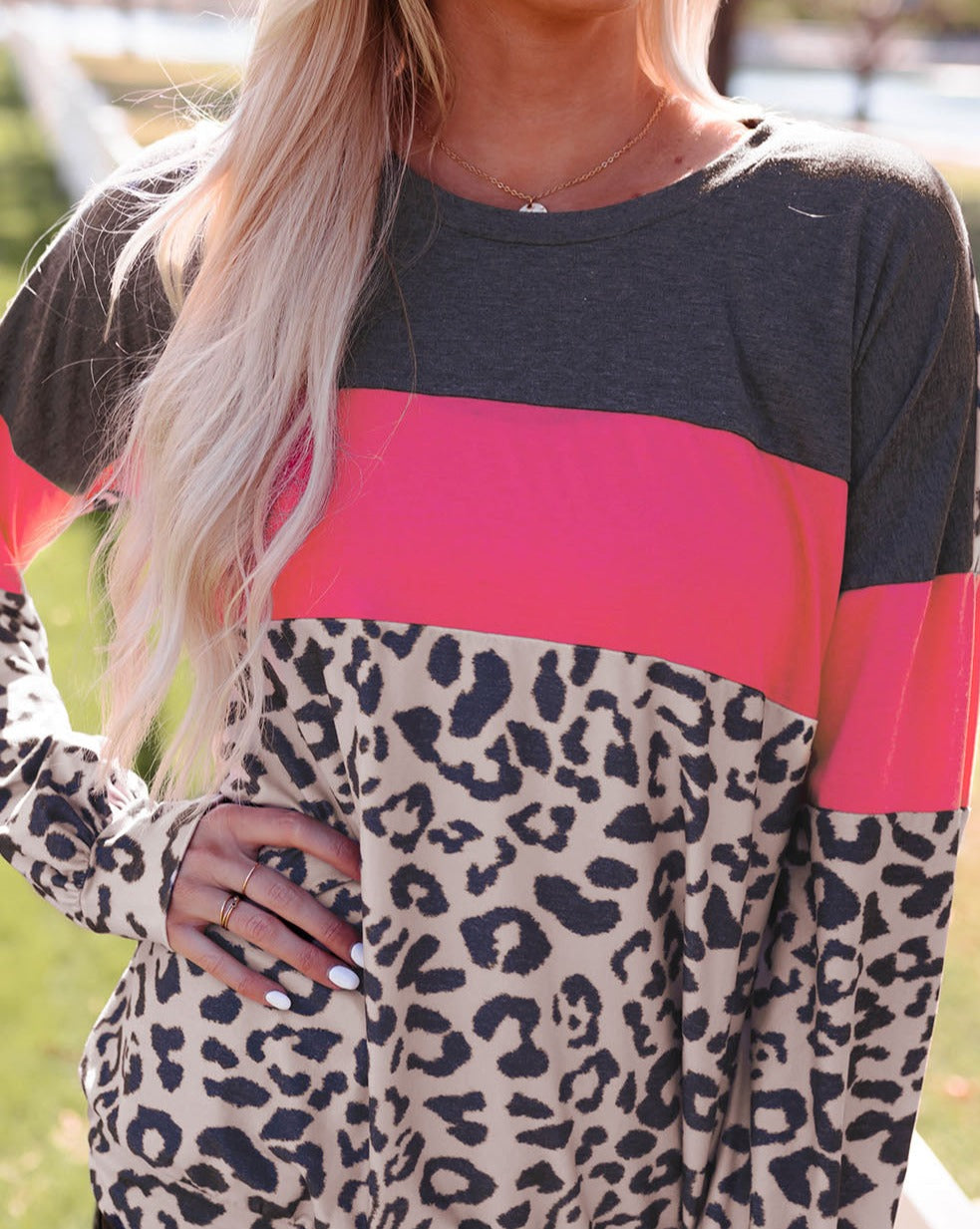 Leopard Colorblock Long Sleeve Top