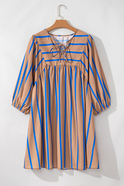 Plus Size Stripe 3/4 Sleeve Babydoll Dress