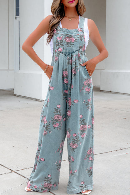 Floral Pleated High Waist Wide Leg Jumpsuit