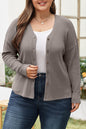 Plus Size Waflle Knit Buttoned V-Neck Top