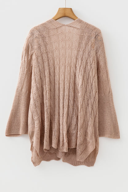 Solid Hollowed Knit Drop Shoulder Open Cardigan