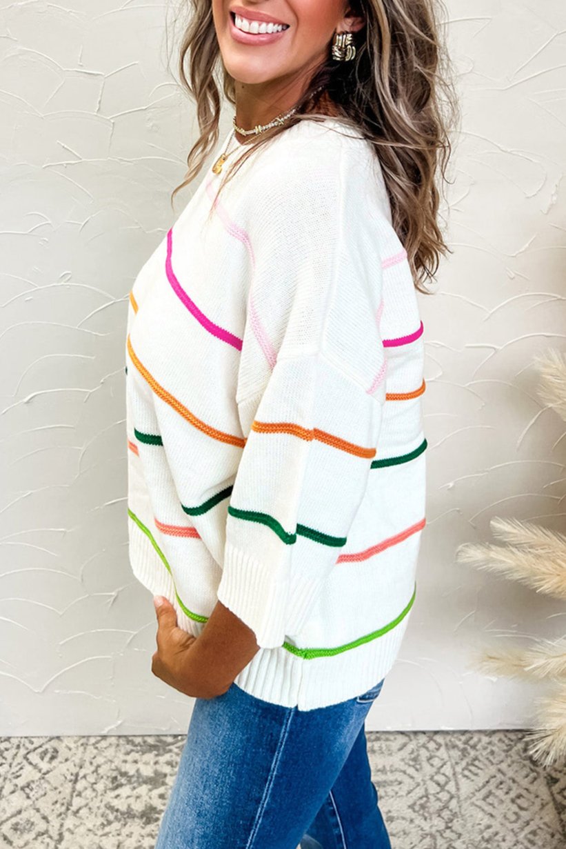 Colorblock Stripe Drop Shoulder Sweater