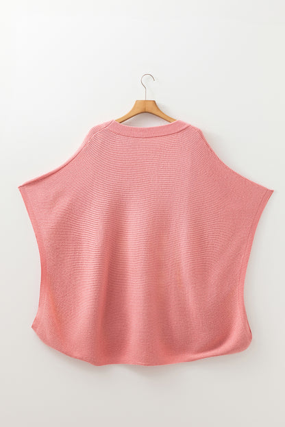 Plus Size Ribbed Knit Crewneck Poncho Sweater