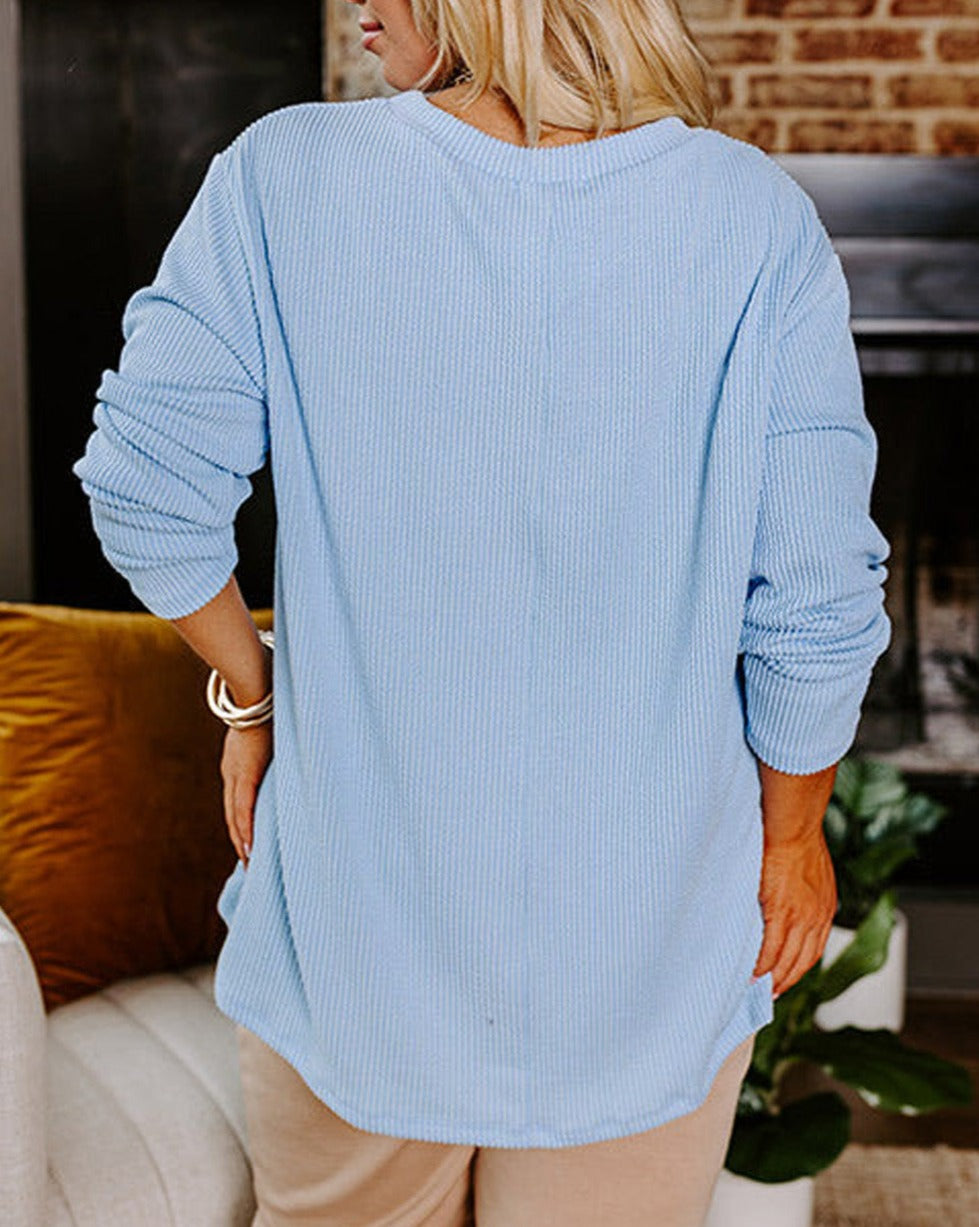 Ribbed Texture Long Sleeve T-Shirt Plus Size