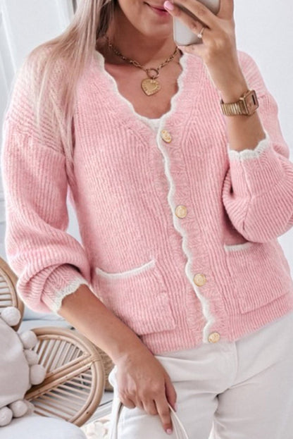 Ribbed Knit Buttoned Cardigan