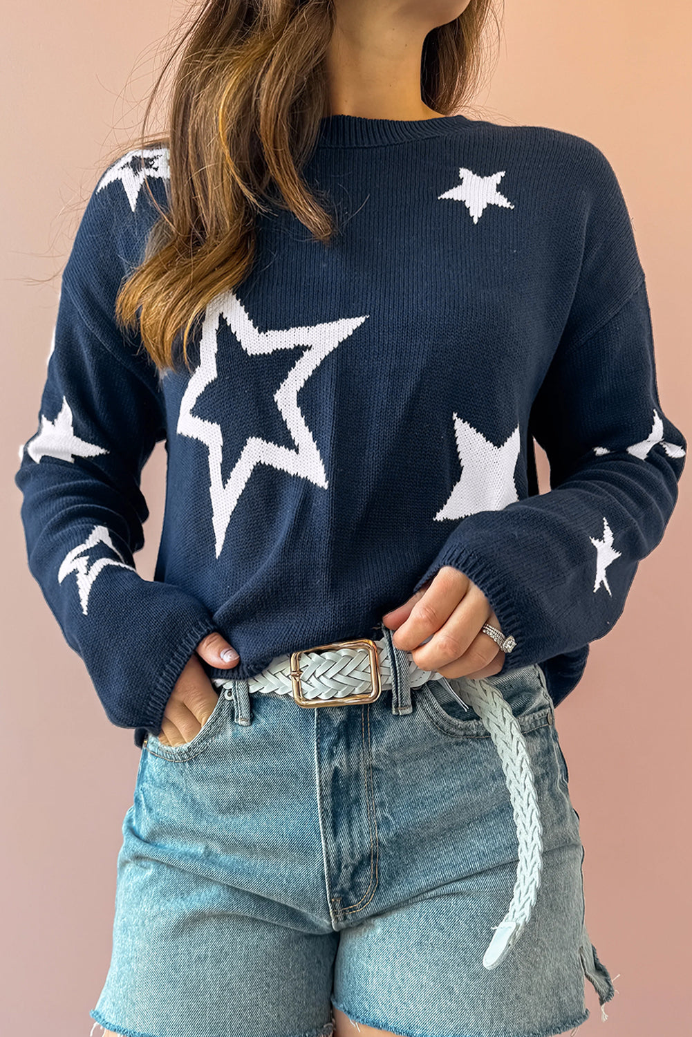 Star Knitted Drop Shoulder Sweater