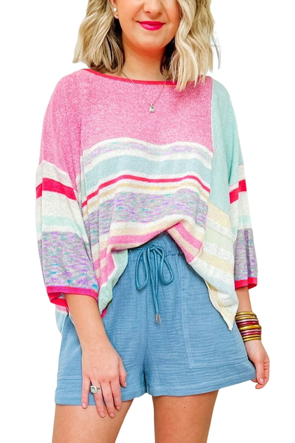 Colorblock Stripe 3/4 Sleeve Top