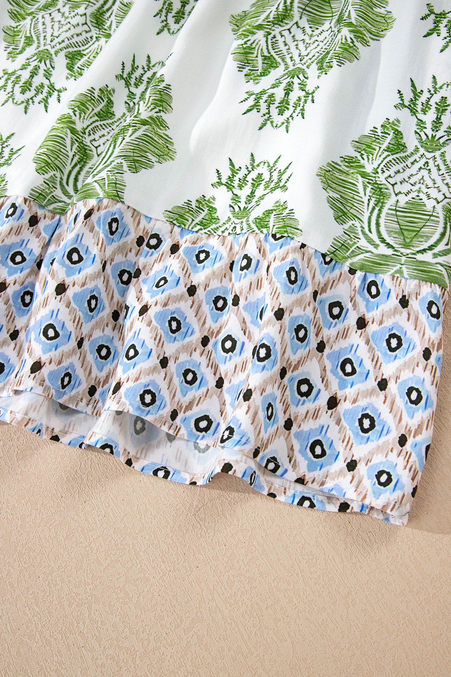 Floral Patchwork Ruffle 3/4 Sleeve Mini Dress