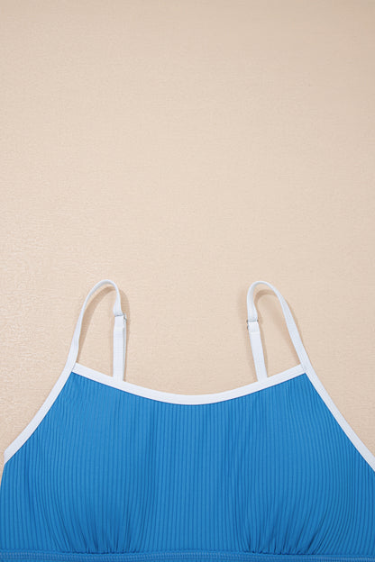 Contrast Trim Ribbed Lined Swim Dress w/ Pockets