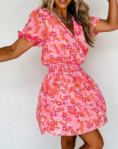 Floral Smocked Waist Tiered Dress