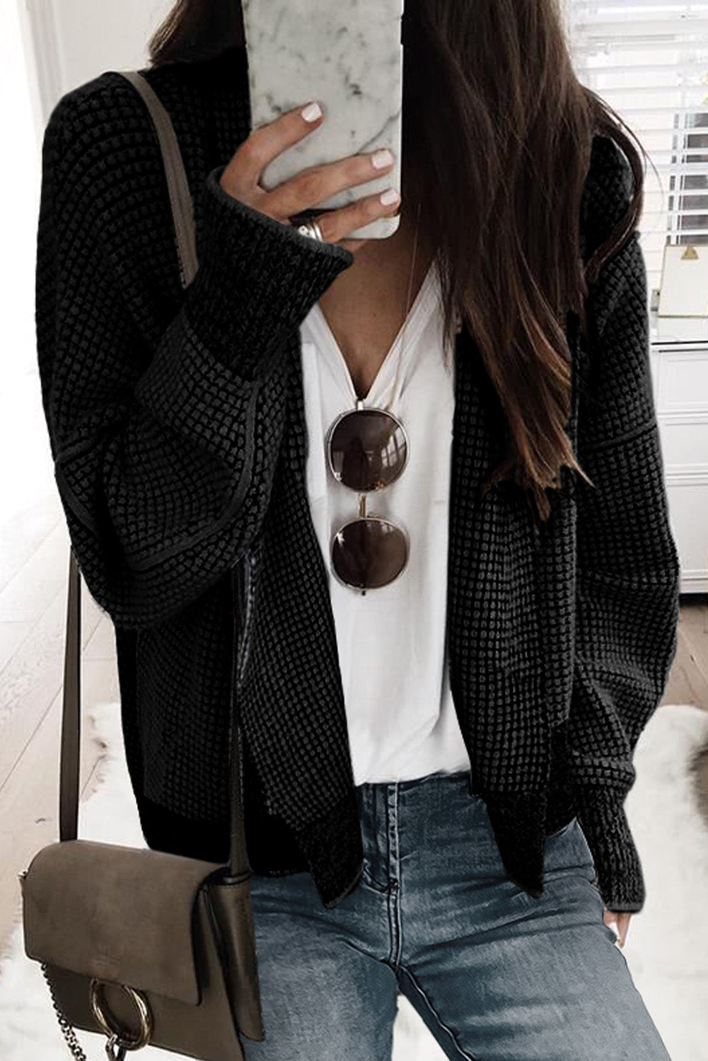 Checker Open Front Cardigan