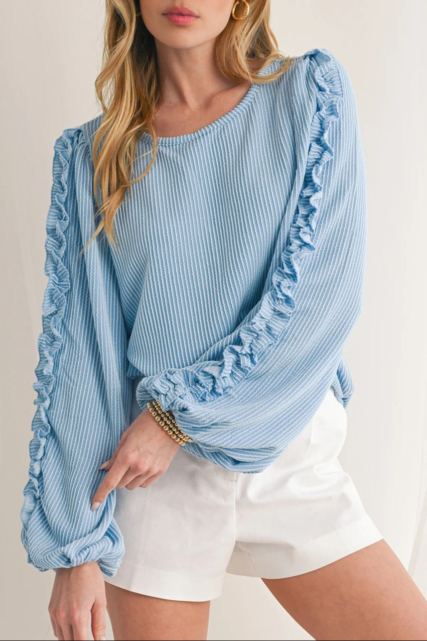 Corded Frilled Puff Sleeve Blouse