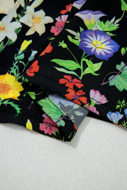 Flower Tiered Flutter Sleeve V-Neck Blouse