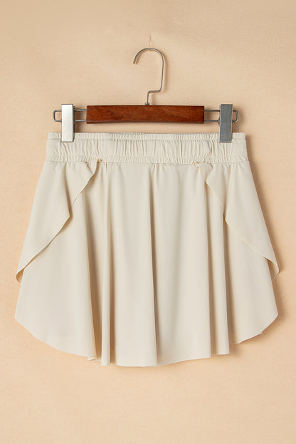 Solid Drawstring High Waist Skort