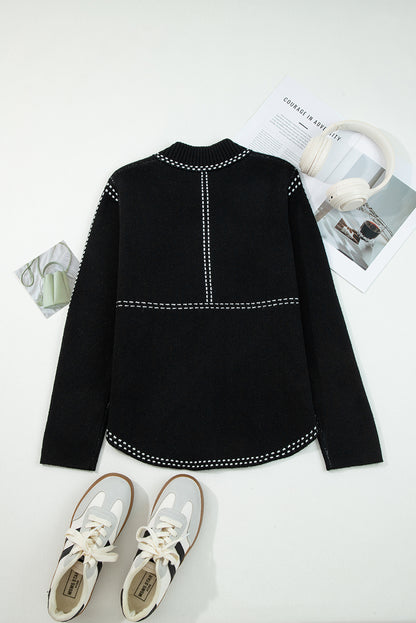Contrast Trim Button-Up Sweater Cardigan