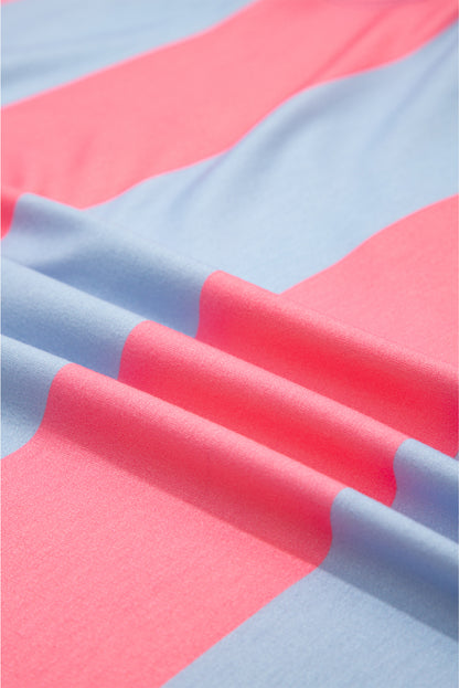 Plus Size Stripe Colorblock Patchwork Half-Zip Top