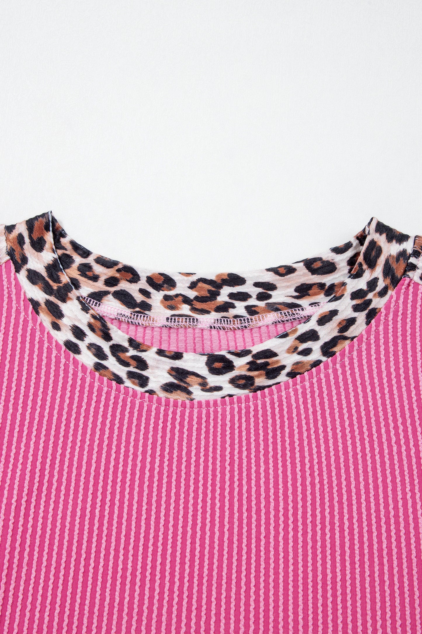 Leopard Trim Corded Knit Top & Shorts Set
