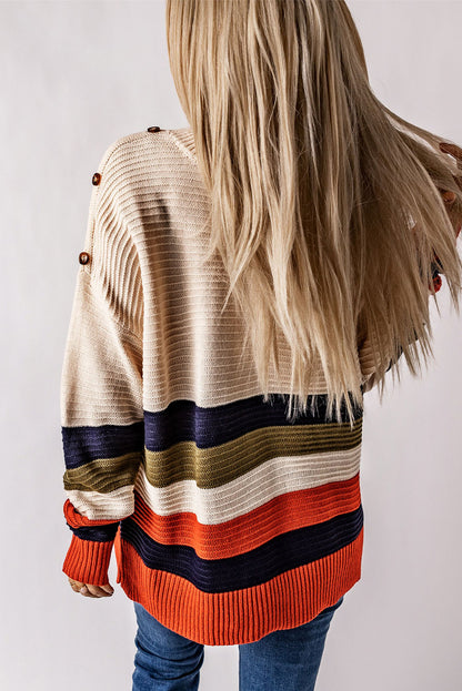 Stripe Buttoned Drop Shoulder Sweater