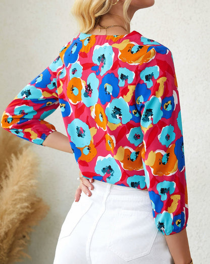 Floral V-Neck 3/4 Sleeve Blouse