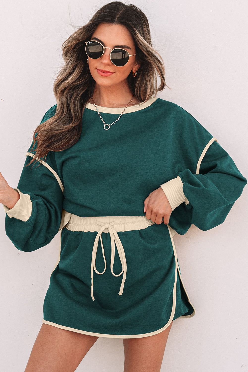 Colorblock Long Sleeve Top and Skort Set