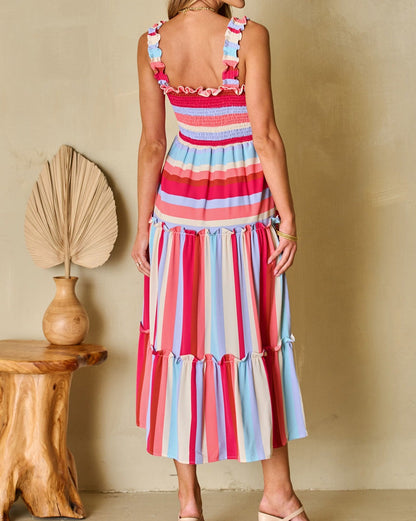 Stripe Smocked Ruffle Tiered Dress