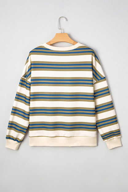 Stripe Crewneck Drop Shoulder Sweatshirt