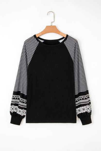 Stripe Patchwork Raglan Long Sleeve Top