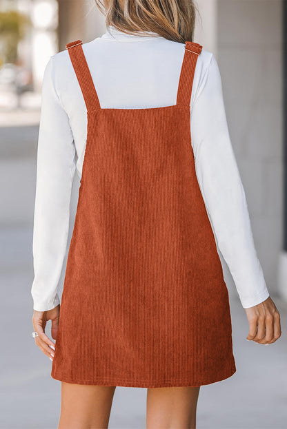 Solid Corduroy Sleeveless Overall Dress