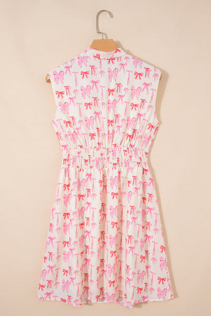 Bow Zip Up Cinched Waist Mini Dress