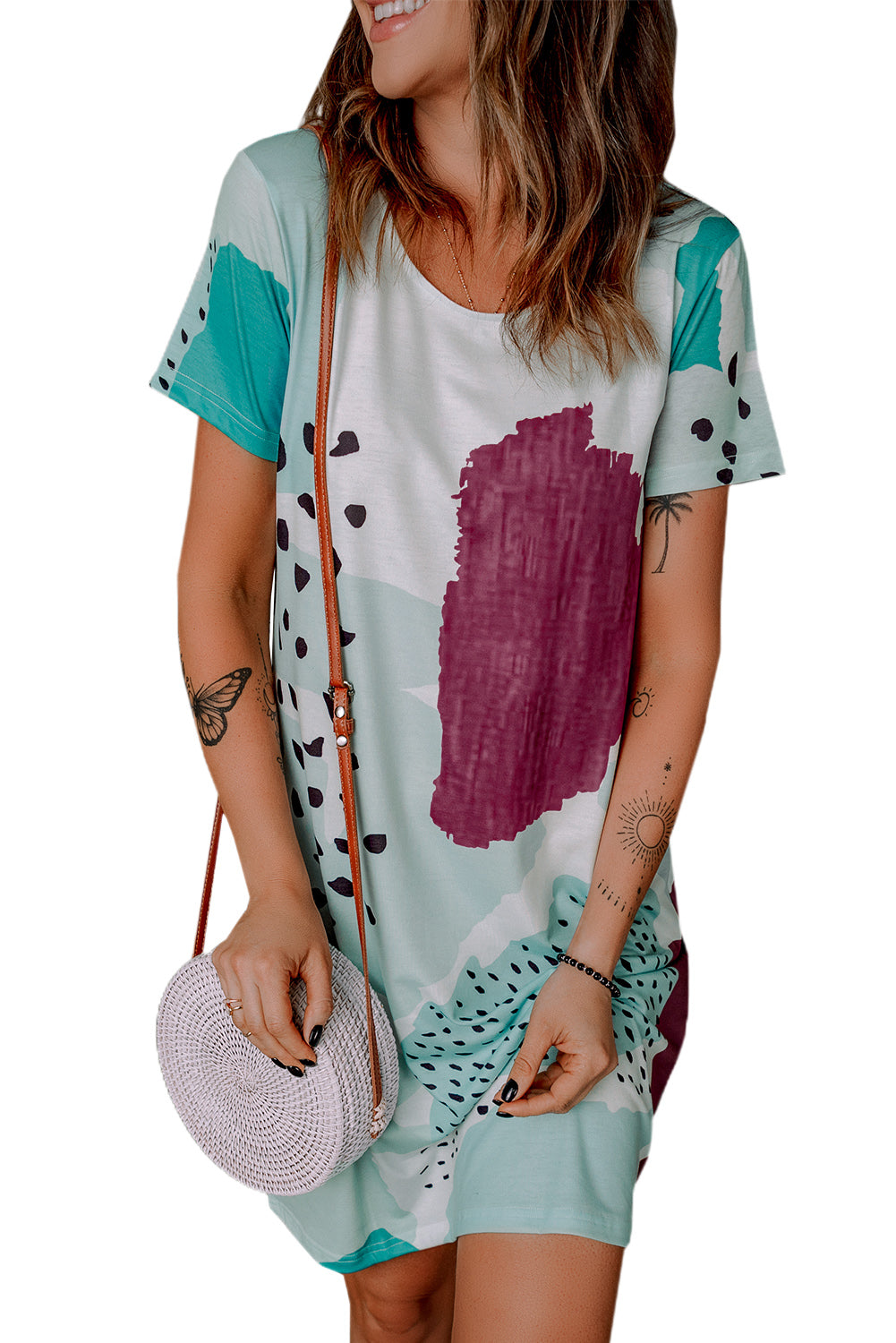 Abstract Leopard Short Sleeve Dress