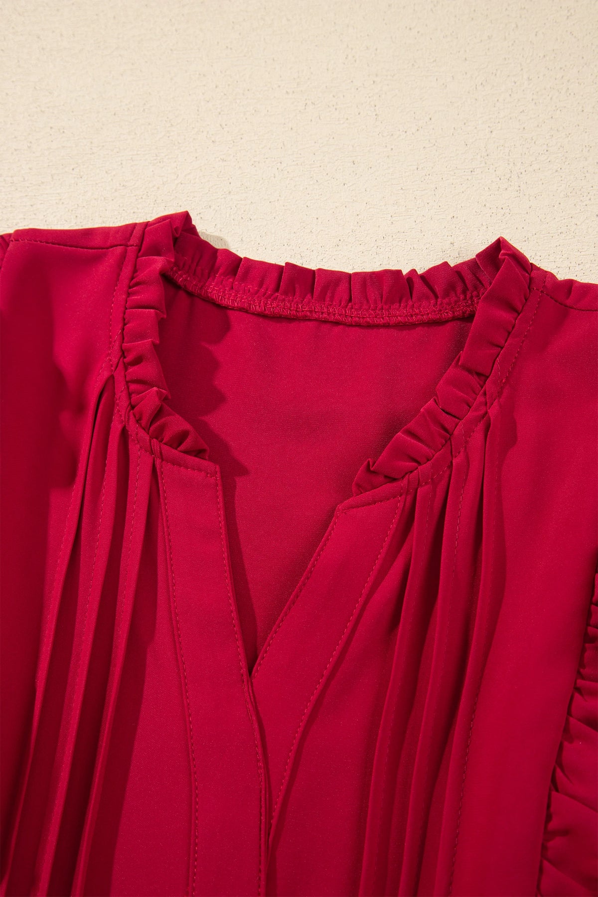 Solid Ruffle Trim Long Sleeve Tiered Midi Dress