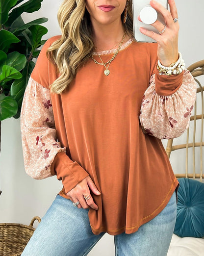 Floral Patchwork Puff Sleeve Blouse