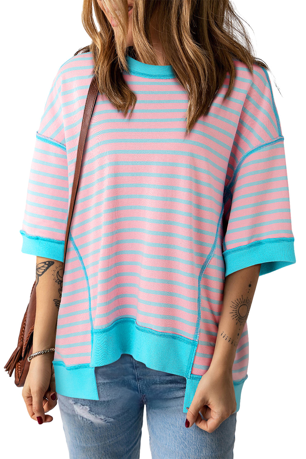 Stripe Contrast Trim Oversized T-Shirt