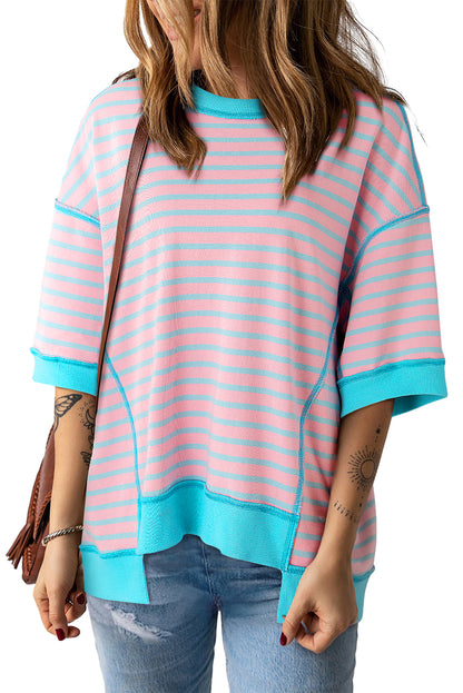 Stripe Contrast Trim Oversized T-Shirt