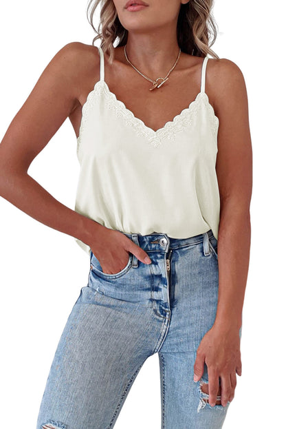 Embroidered Scallop V-Neck Camisole Top