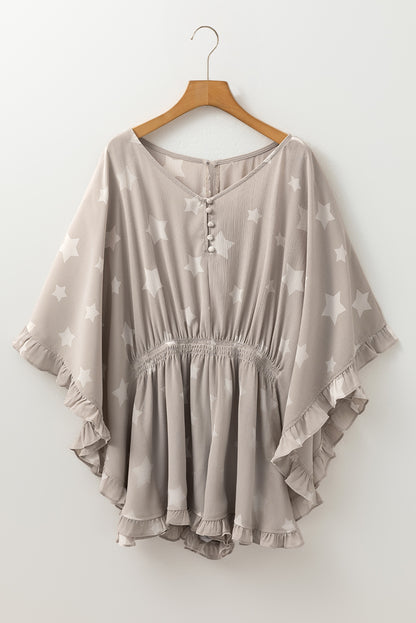 Star Crinkle Textured Kimono Ruffle Sleeve Romper