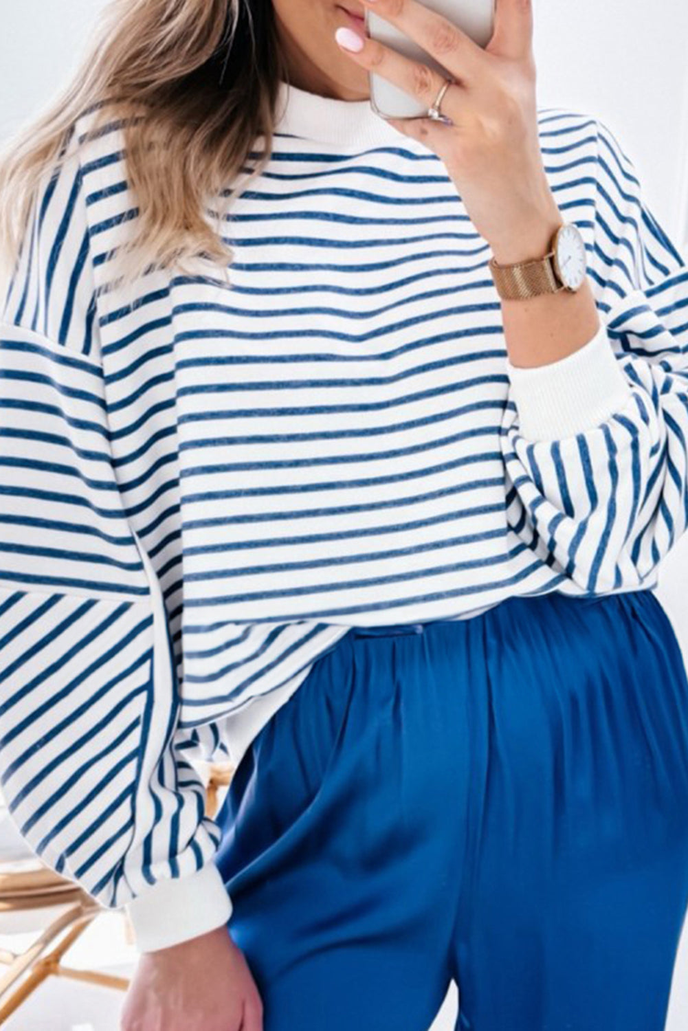 Stripe Drop Shoulder Crewneck Sweatshirt