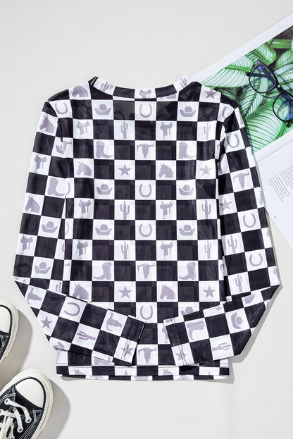 Checker Western Elements Long Sleeve Top