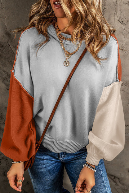 Colorblock Exposed Seam Oversized Sweater