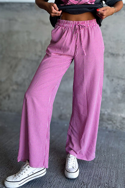 Plaid Drawstring Wide Leg Pants