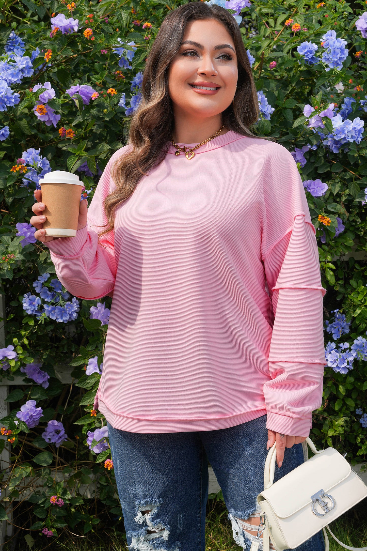 Plus Size Solid Ribbed Drop Shoulder Top