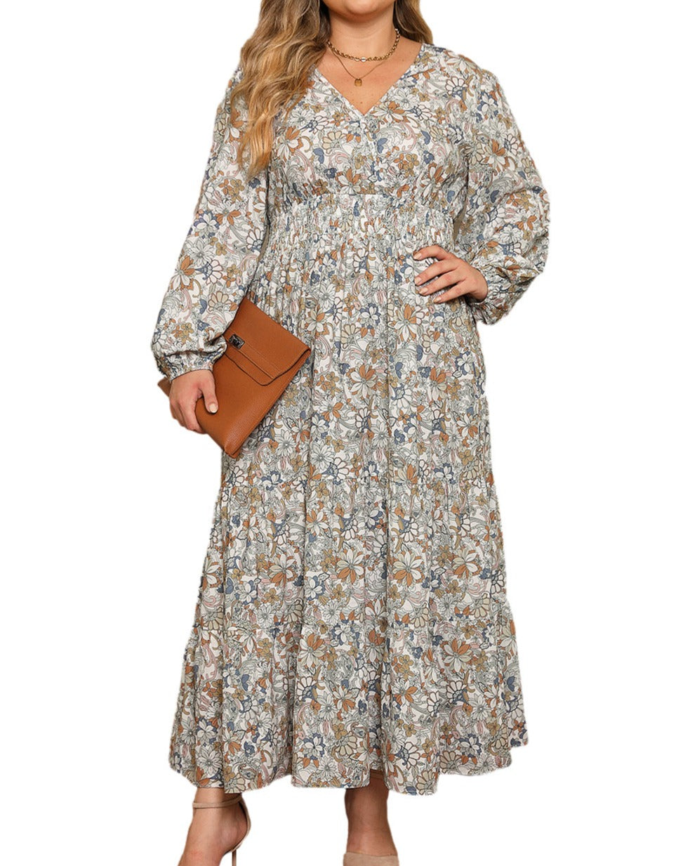 Floral Puff Sleeve Maxi Dress Plus Size