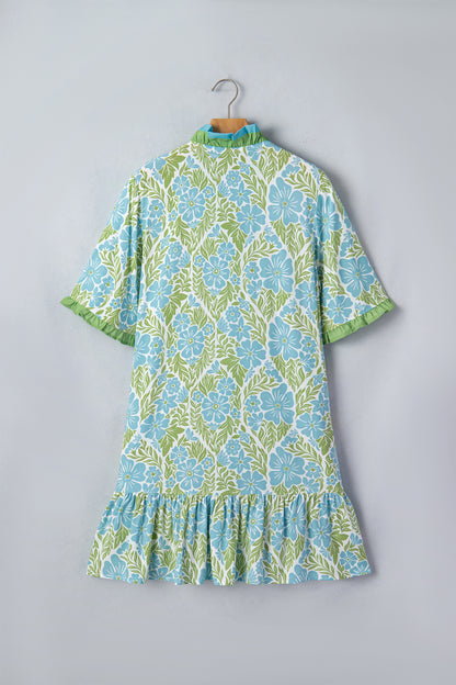 Floral Frilled V-Neck Button Front Dress