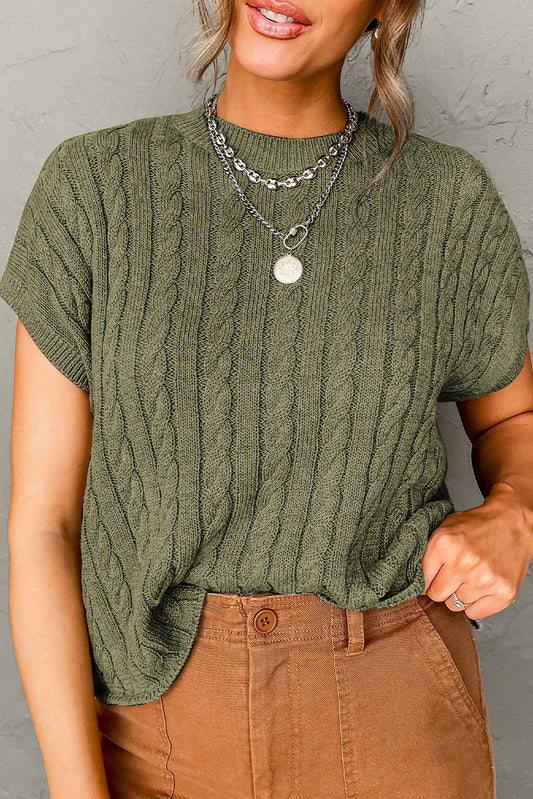 Cable Knit Short Sleeve Sweater