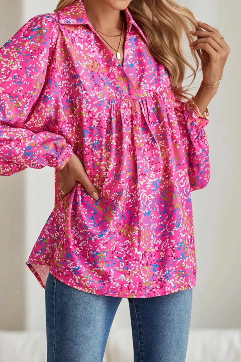 Abstract V-Neck Babydoll Blouse