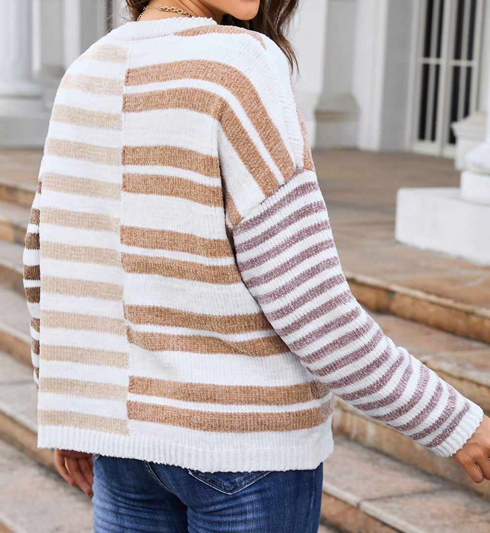 Stripe Blocked Drop Shoulder Sweater