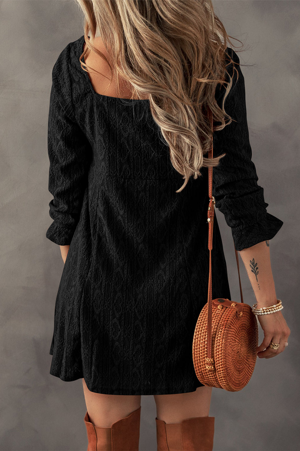 Lace Square Neck Mini Dress