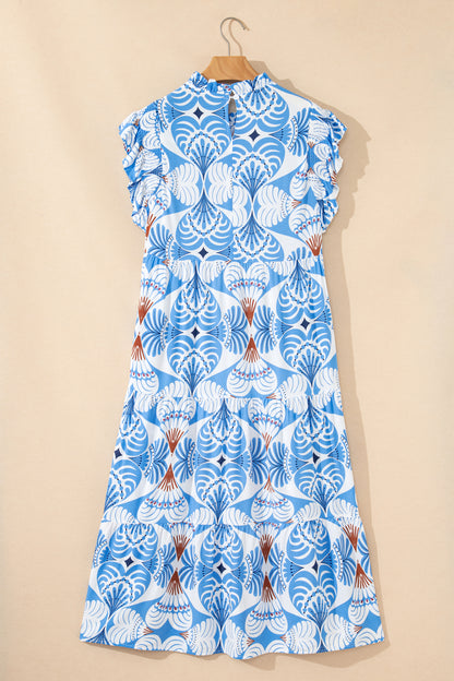 Tropical Floral Flutter Sleeve Midi Dress