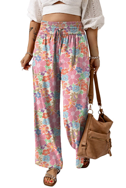 Floral Smocked High Waist Pants