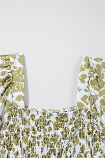 Boho Floral Smocked Square Neck Puff Sleeve Dress